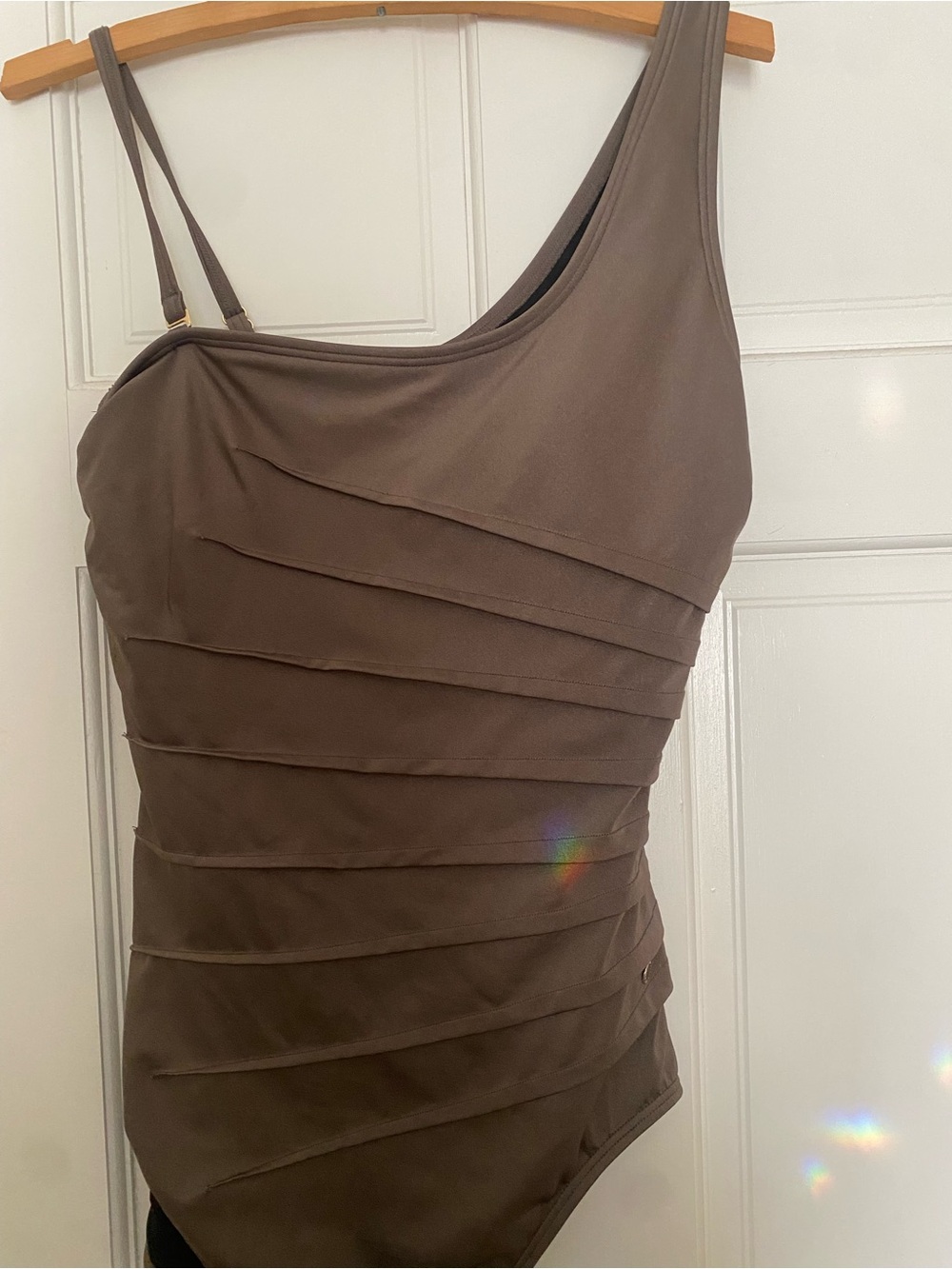 Calvin Klein Swimsuit bathing suit chocolate brown one shoulder size 10 #resort